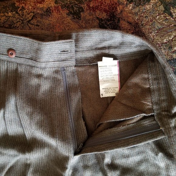 Vintage 90s, gray, flecked green/gray & brown stripes, pleated dress pants, M - Picture 4 of 7